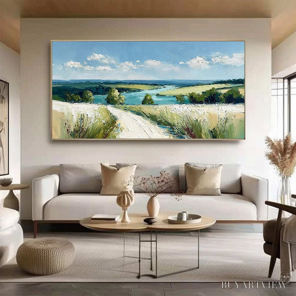 ARTOVITAS Riverbend Vista – Textured Impasto Landscape Painting of a Countryside Path - image 2