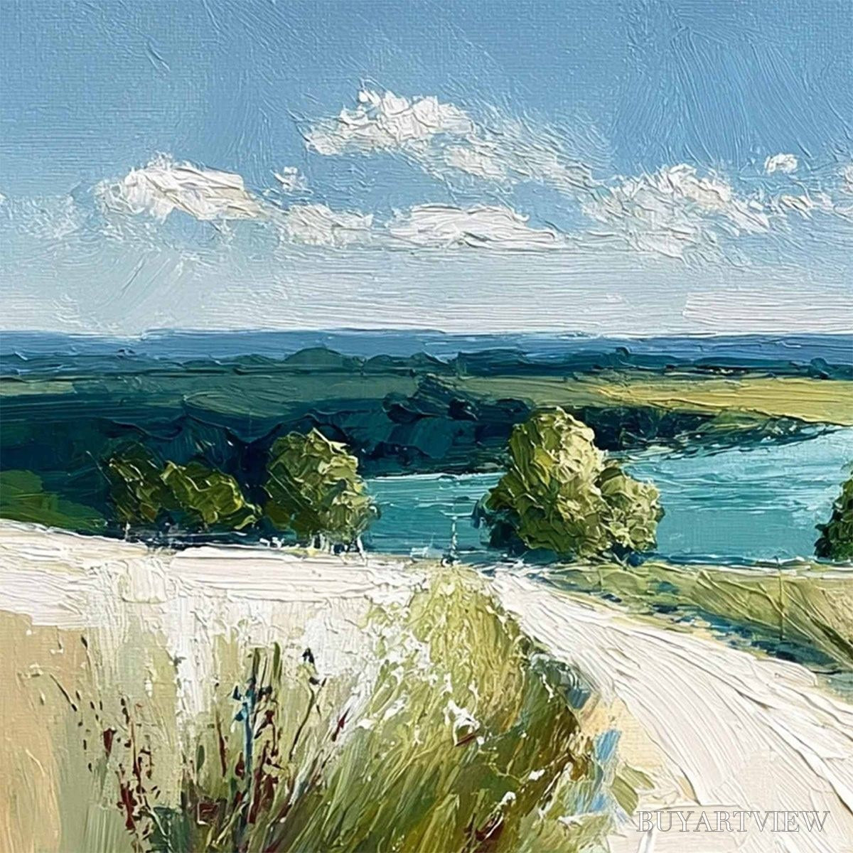 ARTOVITAS Riverbend Vista – Textured Impasto Landscape Painting of a Countryside Path - image 3