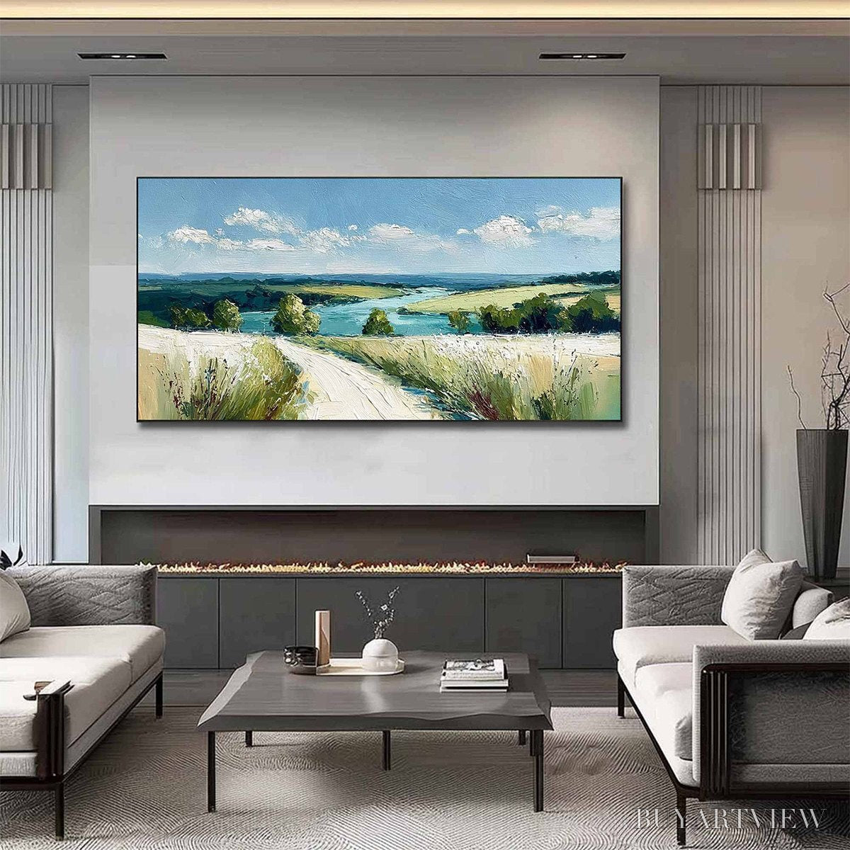 ARTOVITAS Riverbend Vista – Textured Impasto Landscape Painting of a Countryside Path - image 4