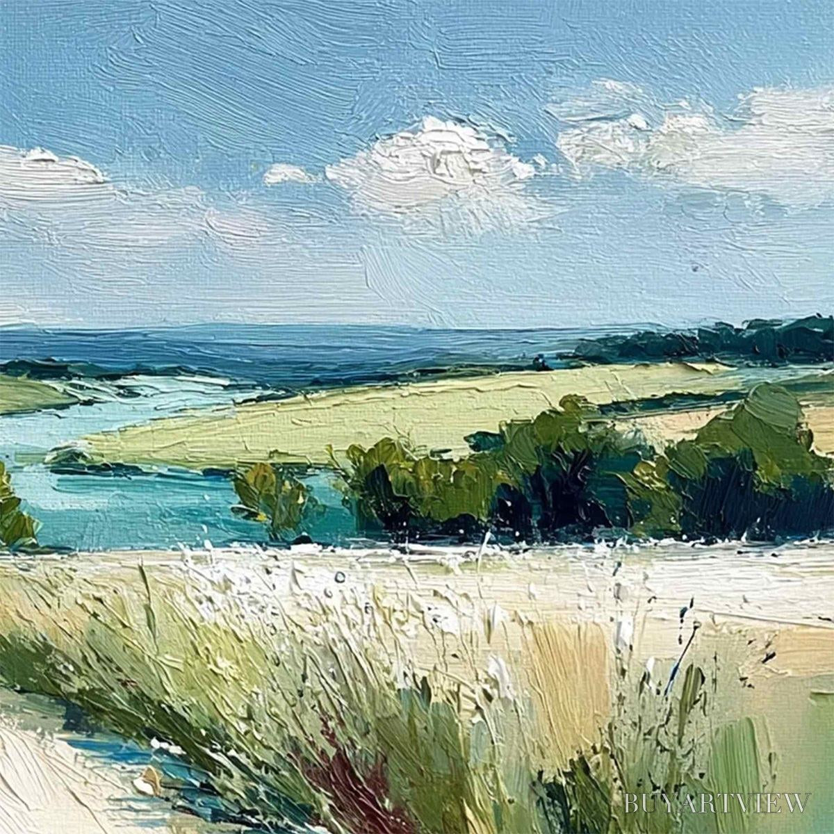 ARTOVITAS Riverbend Vista – Textured Impasto Landscape Painting of a Countryside Path - image 5