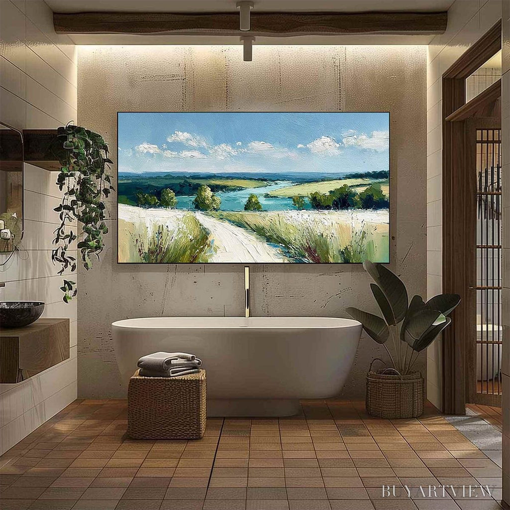 ARTOVITAS Riverbend Vista – Textured Impasto Landscape Painting of a Countryside Path - image 6