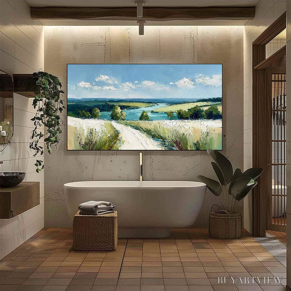 ARTOVITAS Riverbend Vista – Textured Impasto Landscape Painting of a Countryside Path - image 6