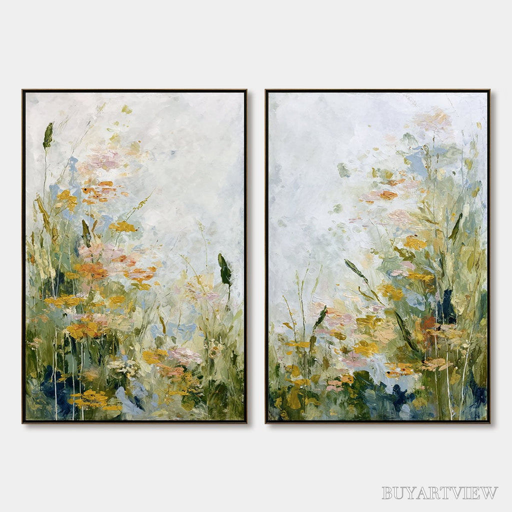 ARTOVITAS Meadow'S Whisper – Impressionist Wildflower Meadow Painting Diptych - image 1