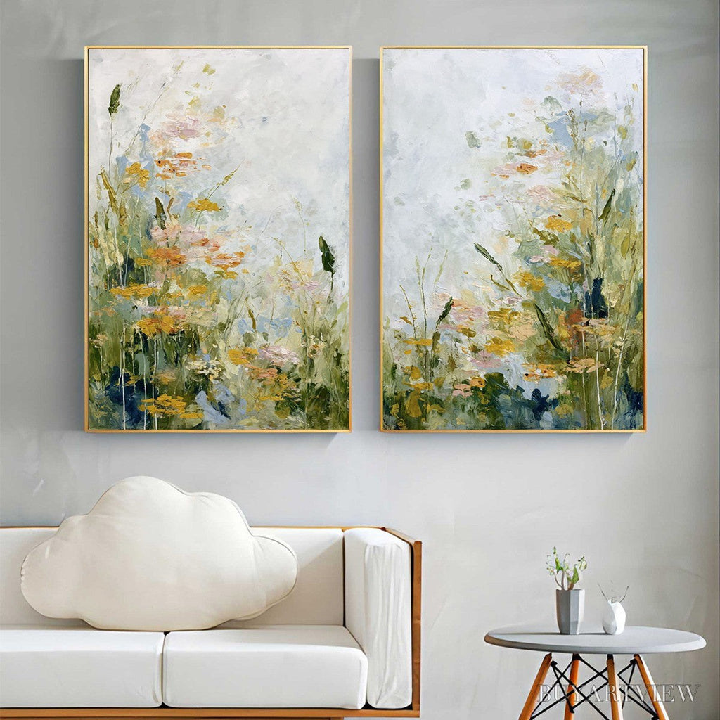 ARTOVITAS Meadow'S Whisper – Impressionist Wildflower Meadow Painting Diptych - image 2