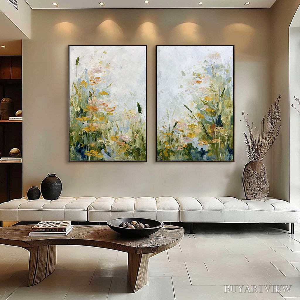 ARTOVITAS Meadow'S Whisper – Impressionist Wildflower Meadow Painting Diptych - image 4