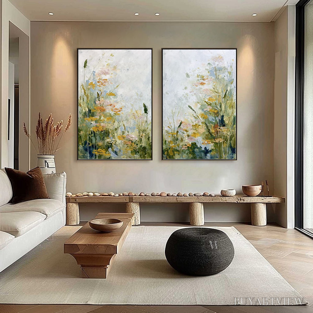 ARTOVITAS Meadow'S Whisper – Impressionist Wildflower Meadow Painting Diptych - image 6