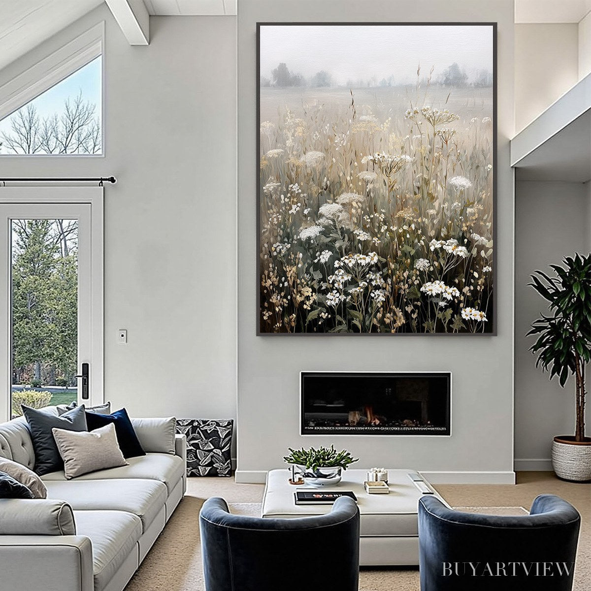 ARTOVITAS Misty Meadow – Ethereal Wildflower Field Landscape Painting - image 2