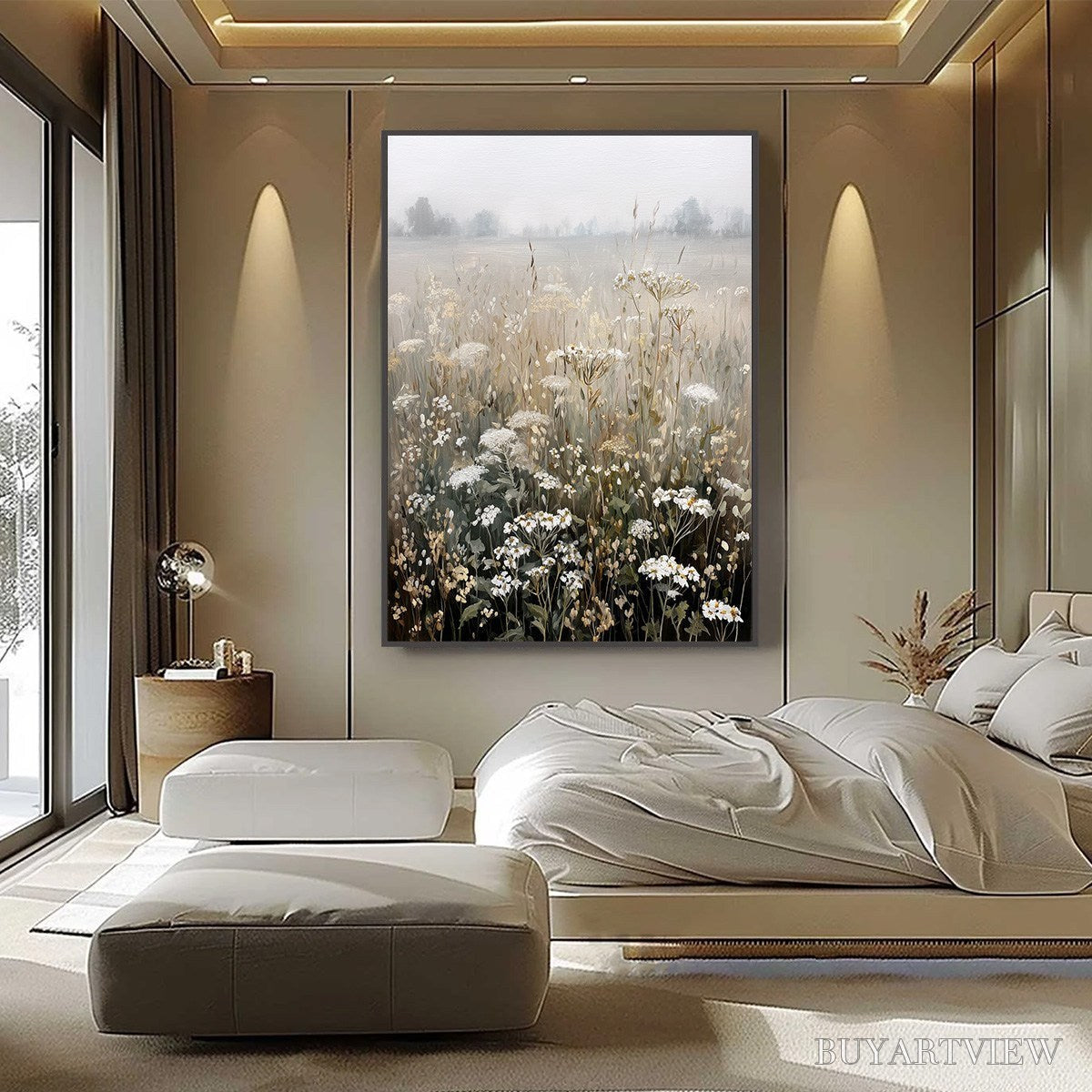 ARTOVITAS Misty Meadow – Ethereal Wildflower Field Landscape Painting - image 4