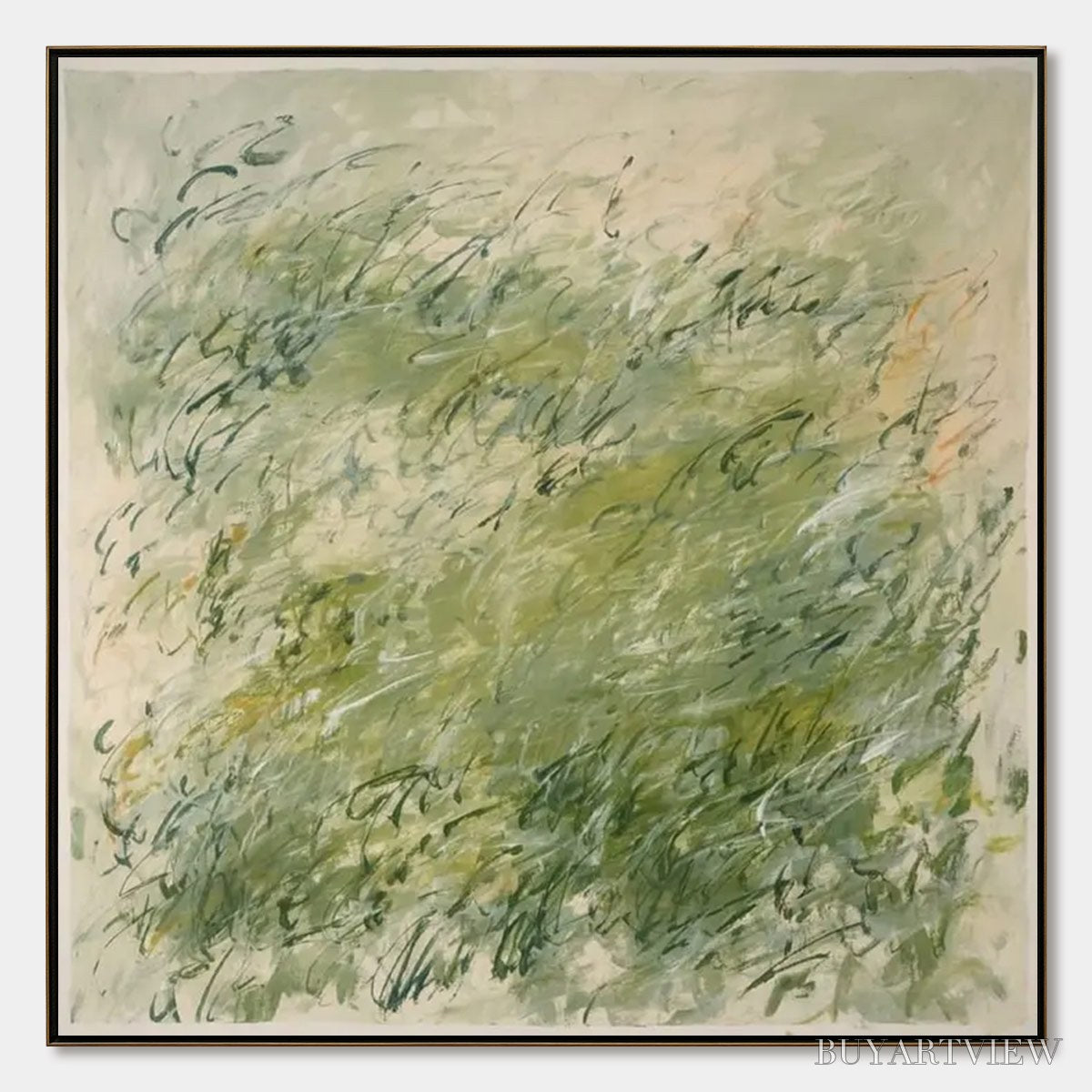 ARTOVITAS Field Breeze – Minimalist Abstract Green Landscape Oil Painting - image 1