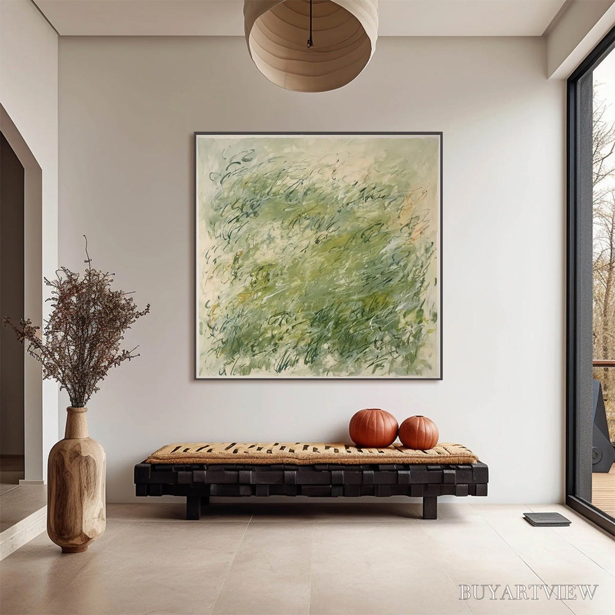 ARTOVITAS Field Breeze – Minimalist Abstract Green Landscape Oil Painting - image 2