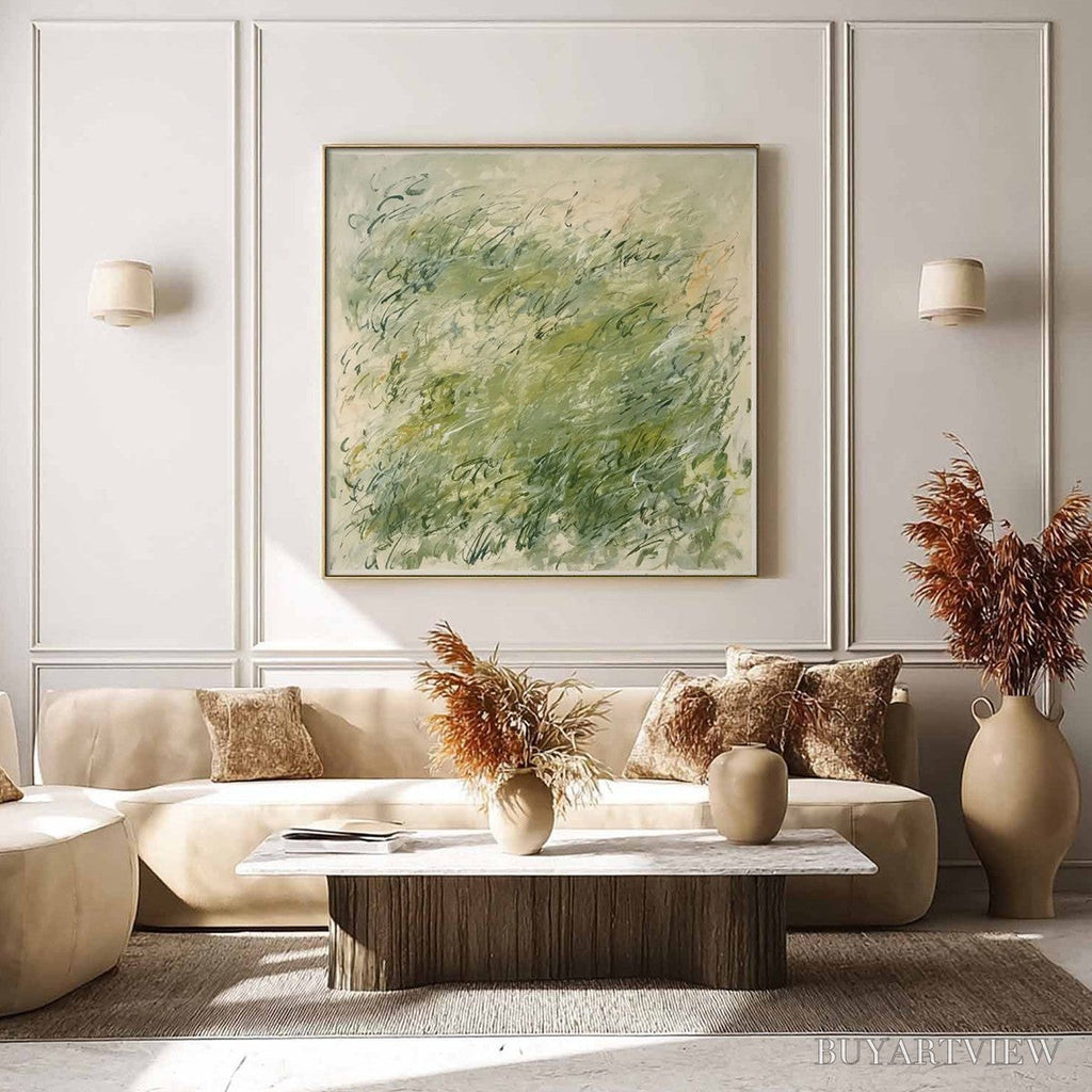 ARTOVITAS Field Breeze – Minimalist Abstract Green Landscape Oil Painting - image 4