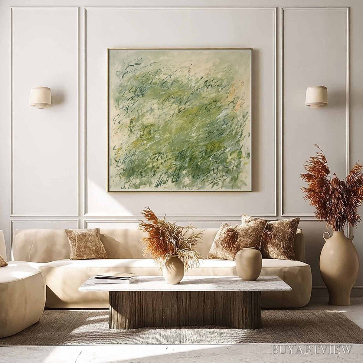 ARTOVITAS Field Breeze – Minimalist Abstract Green Landscape Oil Painting - image 4