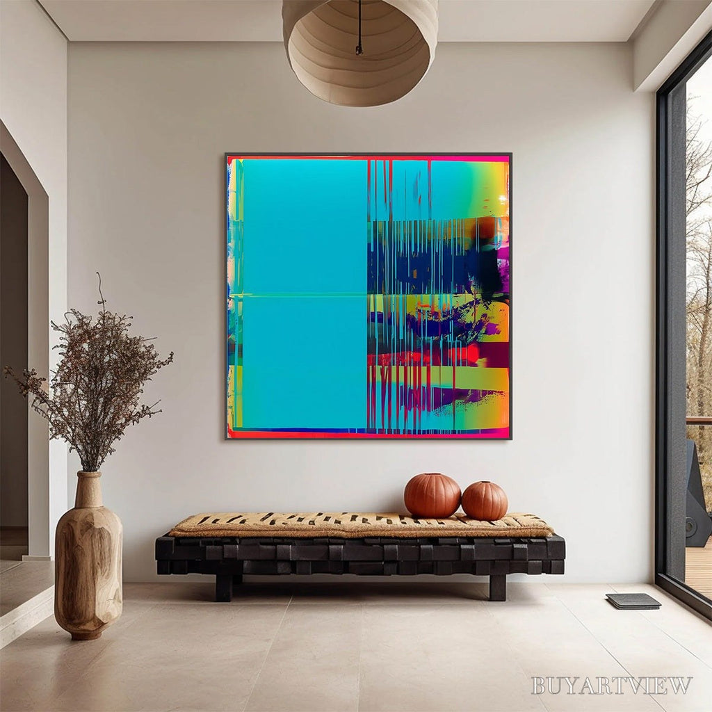 ARTOVITAS Digital Interruption – Vibrant Abstract Glitch Art Oil Painting - image 2