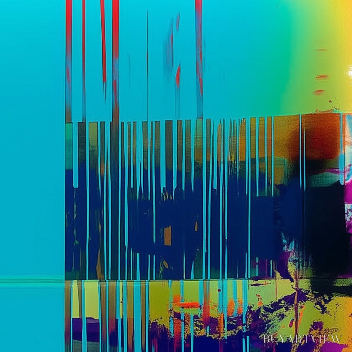 ARTOVITAS Digital Interruption – Vibrant Abstract Glitch Art Oil Painting - image 4