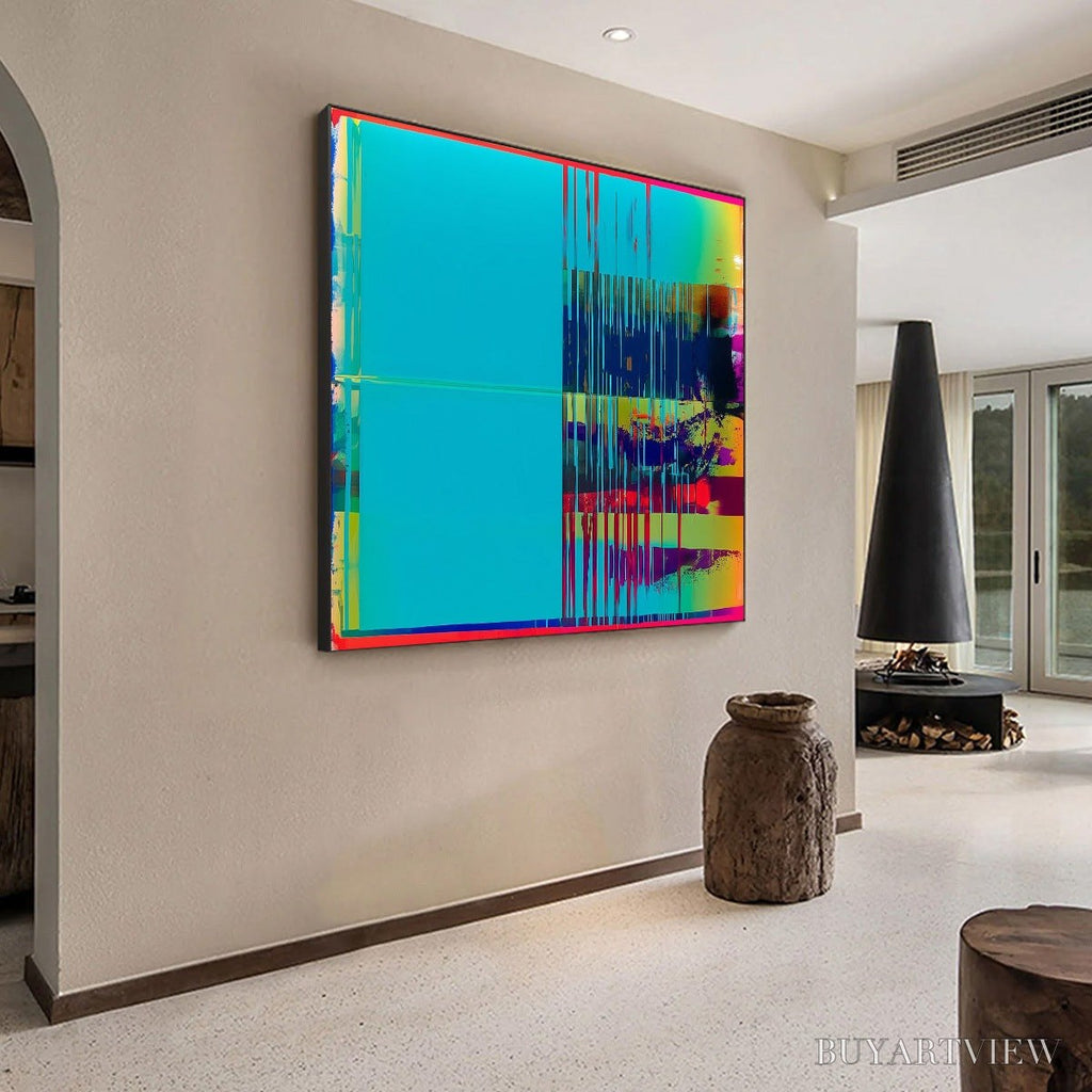 ARTOVITAS Digital Interruption – Vibrant Abstract Glitch Art Oil Painting - image 6