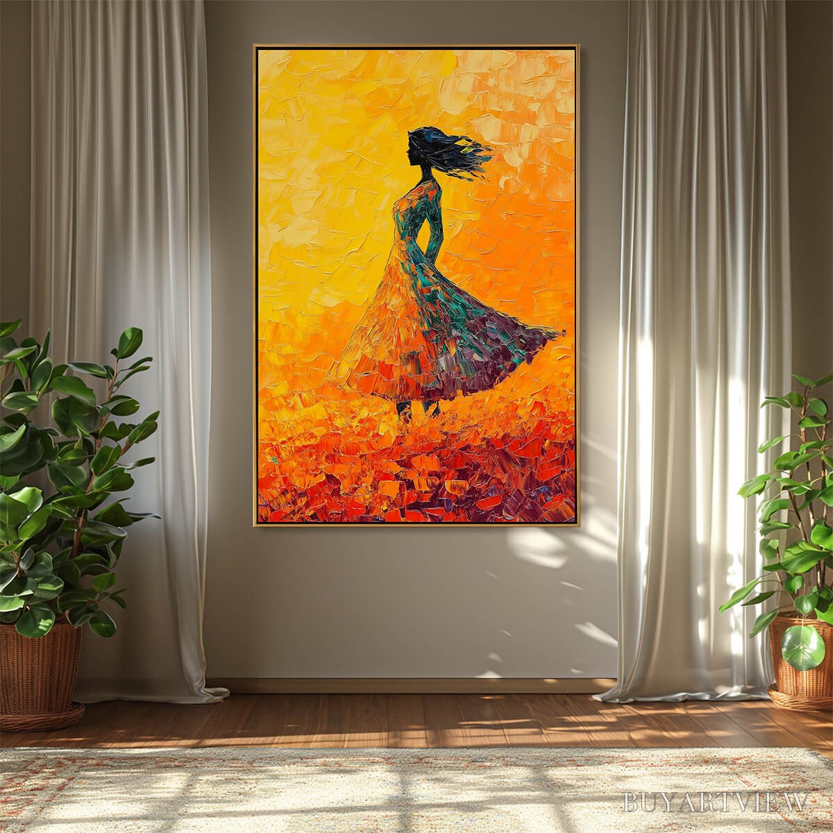 ARTOVITAS Golden Hour Grace – Textured Impasto Figurative Oil Painting of Woman in Field - image 2