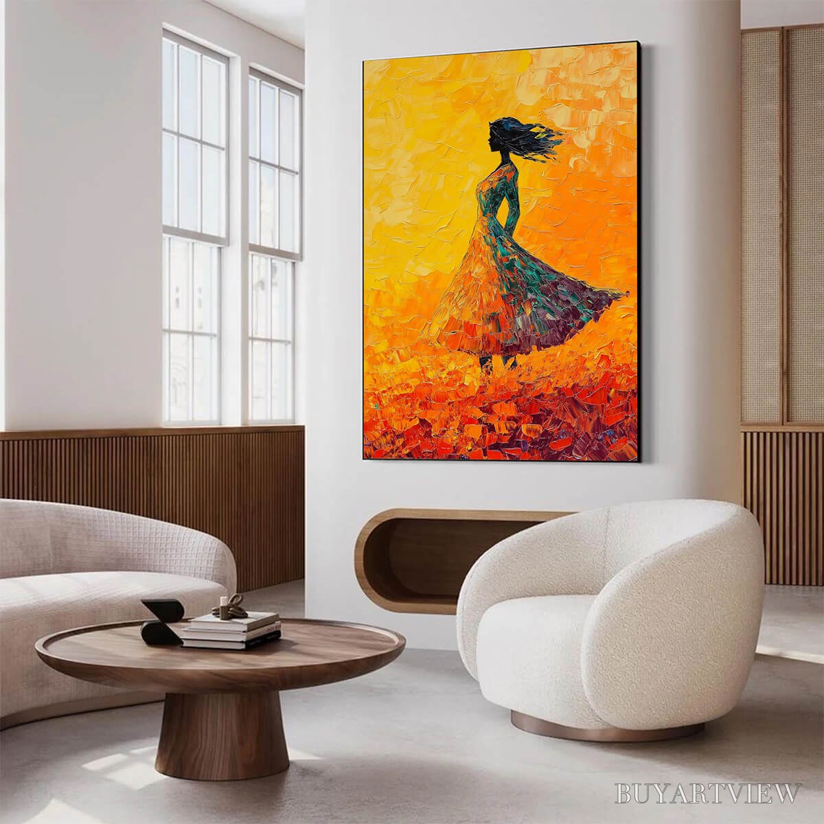 ARTOVITAS Golden Hour Grace – Textured Impasto Figurative Oil Painting of Woman in Field - image 3