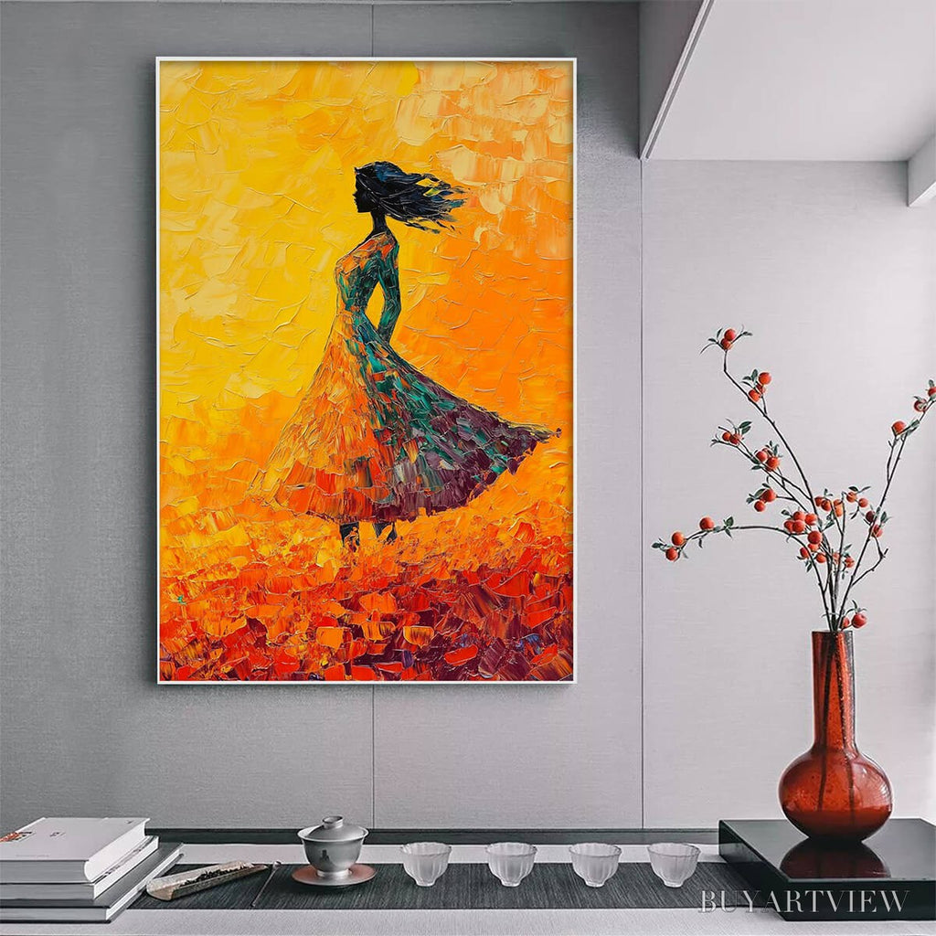ARTOVITAS Golden Hour Grace – Textured Impasto Figurative Oil Painting of Woman in Field - image 4