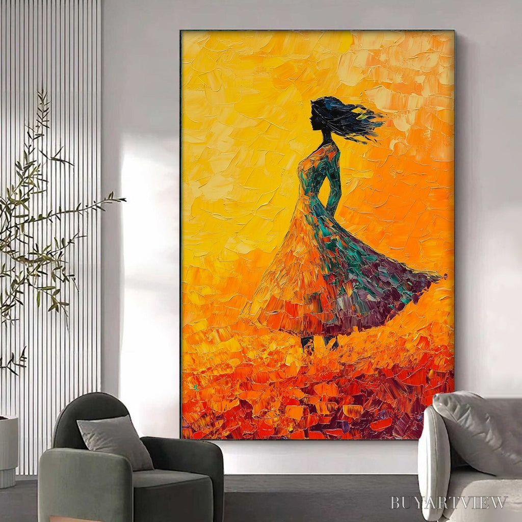 ARTOVITAS Golden Hour Grace – Textured Impasto Figurative Oil Painting of Woman in Field - image 5