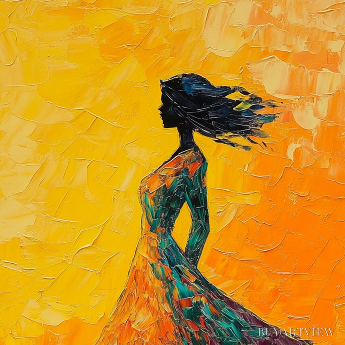 ARTOVITAS Golden Hour Grace – Textured Impasto Figurative Oil Painting of Woman in Field - image 6