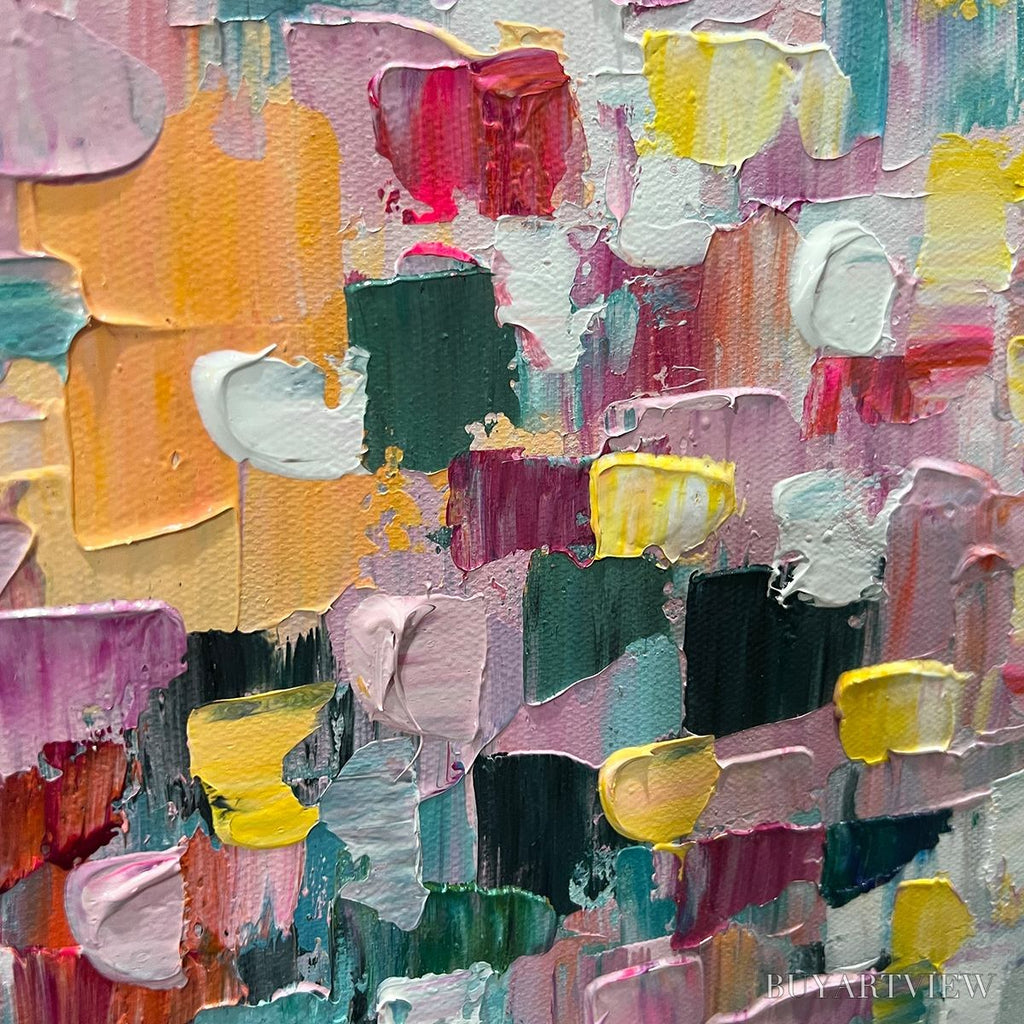 ARTOVITAS Field of Dreams – Square Abstract Impasto Painting, Textured , Colorful, Living Room, Bedroom - image 3
