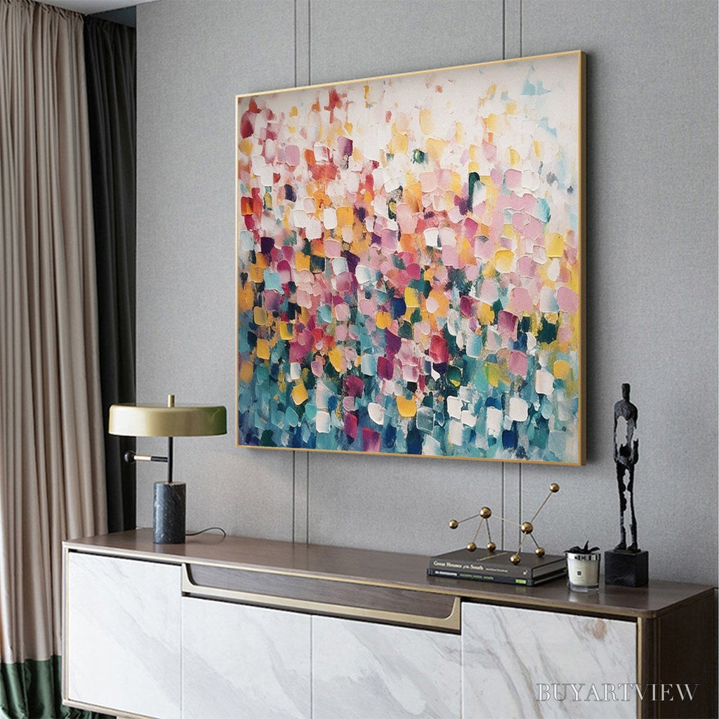 ARTOVITAS Field of Dreams – Square Abstract Impasto Painting, Textured , Colorful, Living Room, Bedroom - image 4