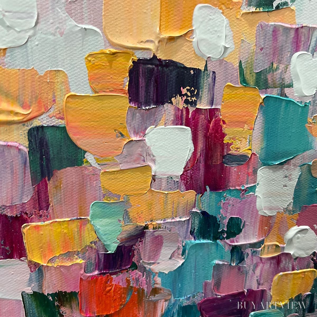 ARTOVITAS Field of Dreams – Square Abstract Impasto Painting, Textured , Colorful, Living Room, Bedroom - image 5