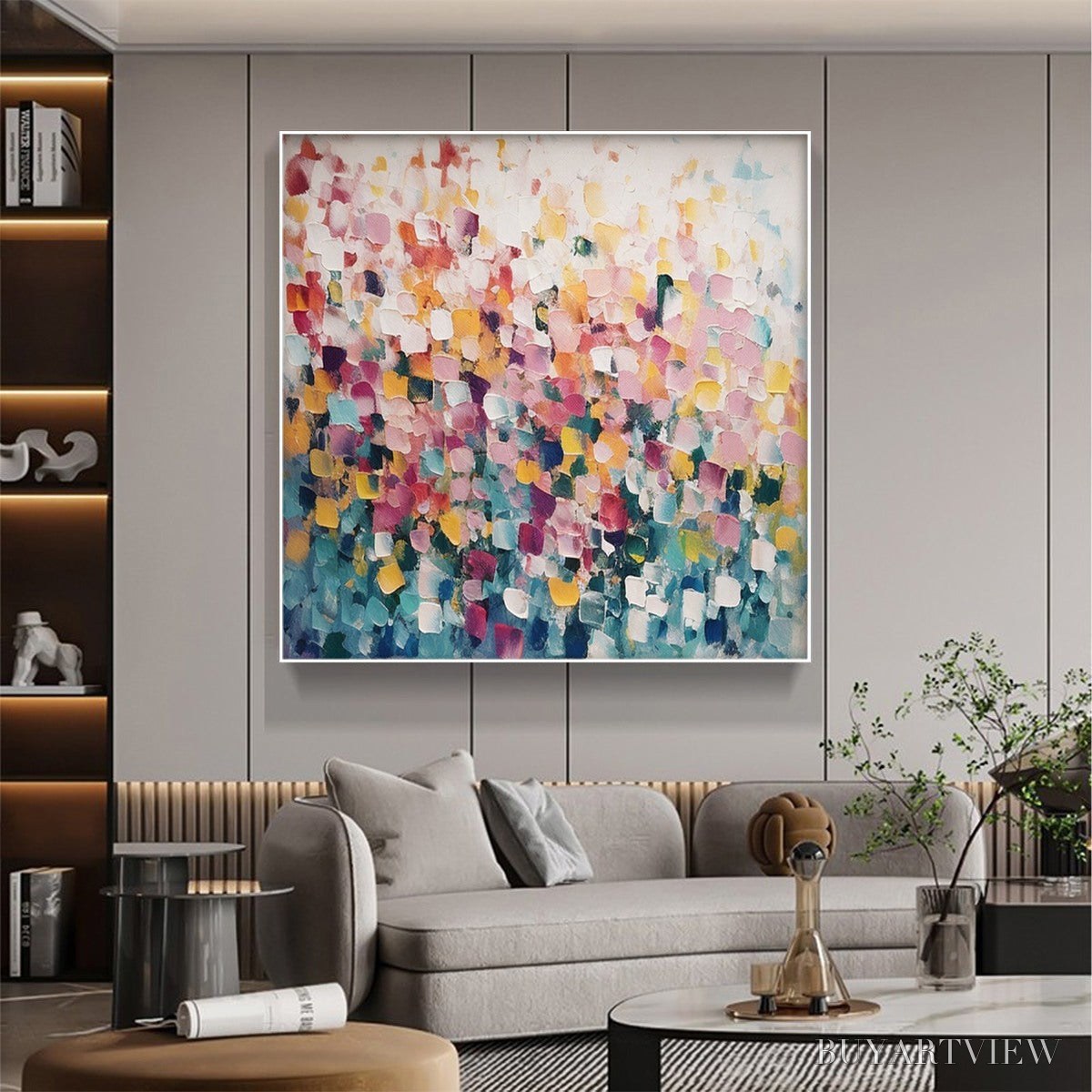 ARTOVITAS Field of Dreams – Square Abstract Impasto Painting, Textured , Colorful, Living Room, Bedroom - image 6