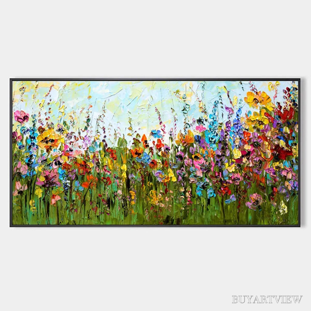 ARTOVITAS Wild Bloom Meadow – Panoramic Impasto Wildflower Oil Painting - image 1