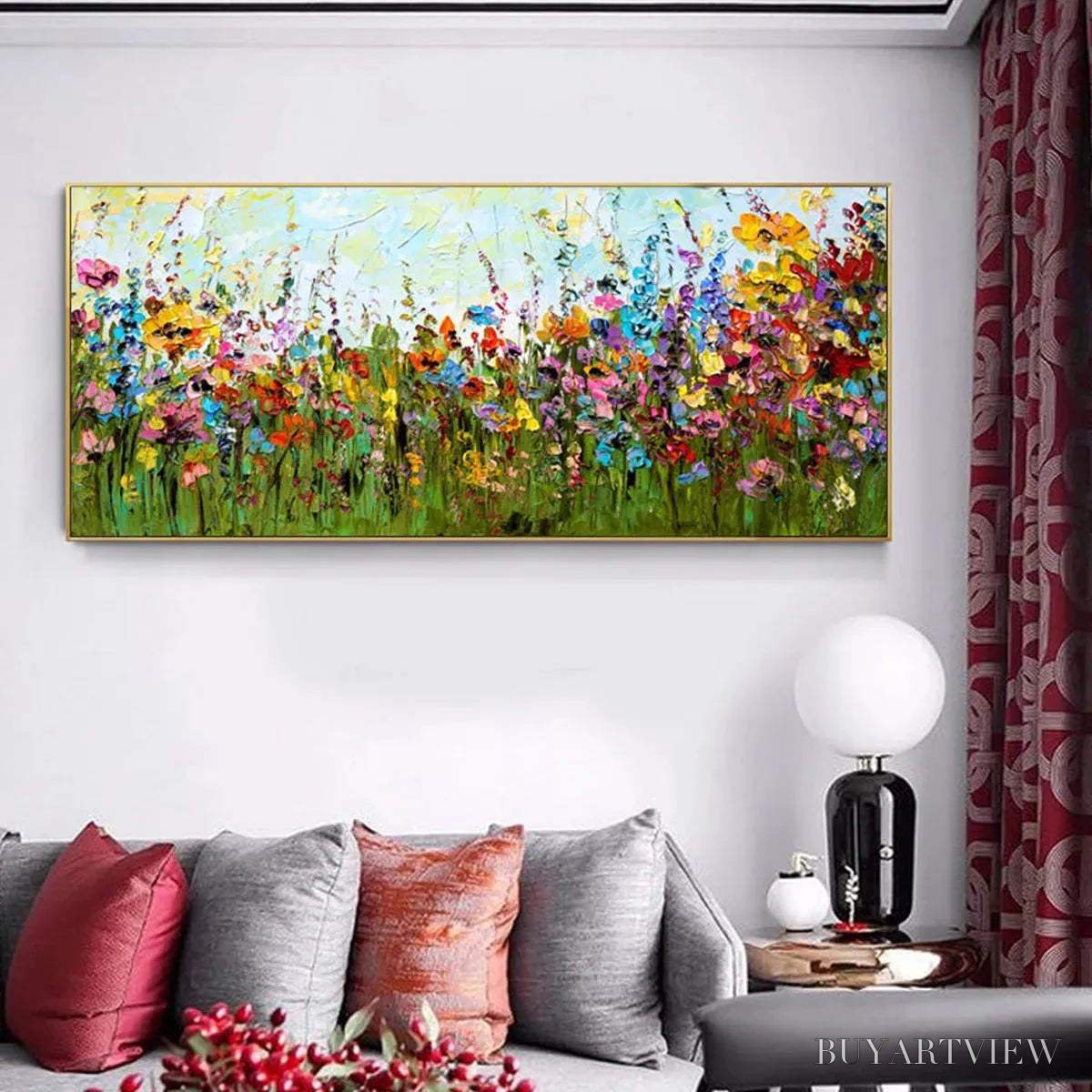 ARTOVITAS Wild Bloom Meadow – Panoramic Impasto Wildflower Oil Painting - image 2