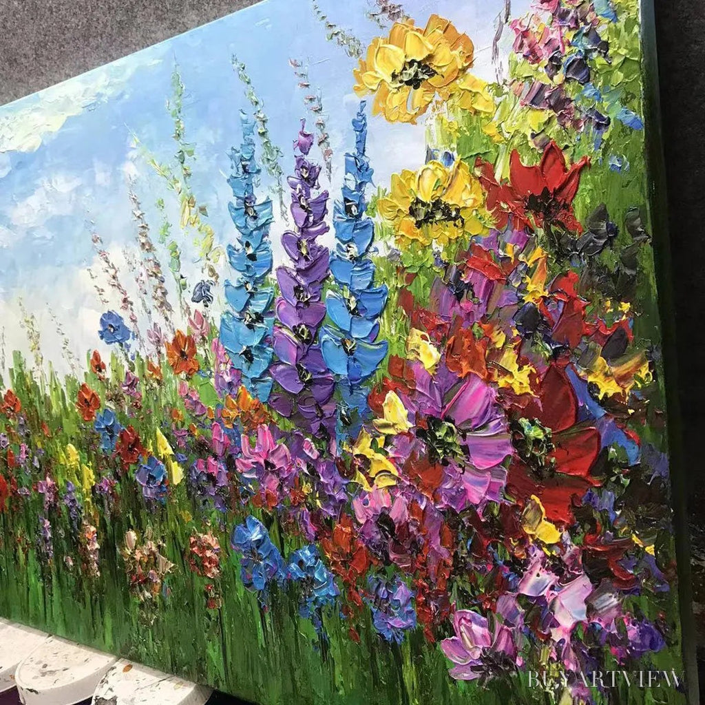 ARTOVITAS Wild Bloom Meadow – Panoramic Impasto Wildflower Oil Painting - image 3