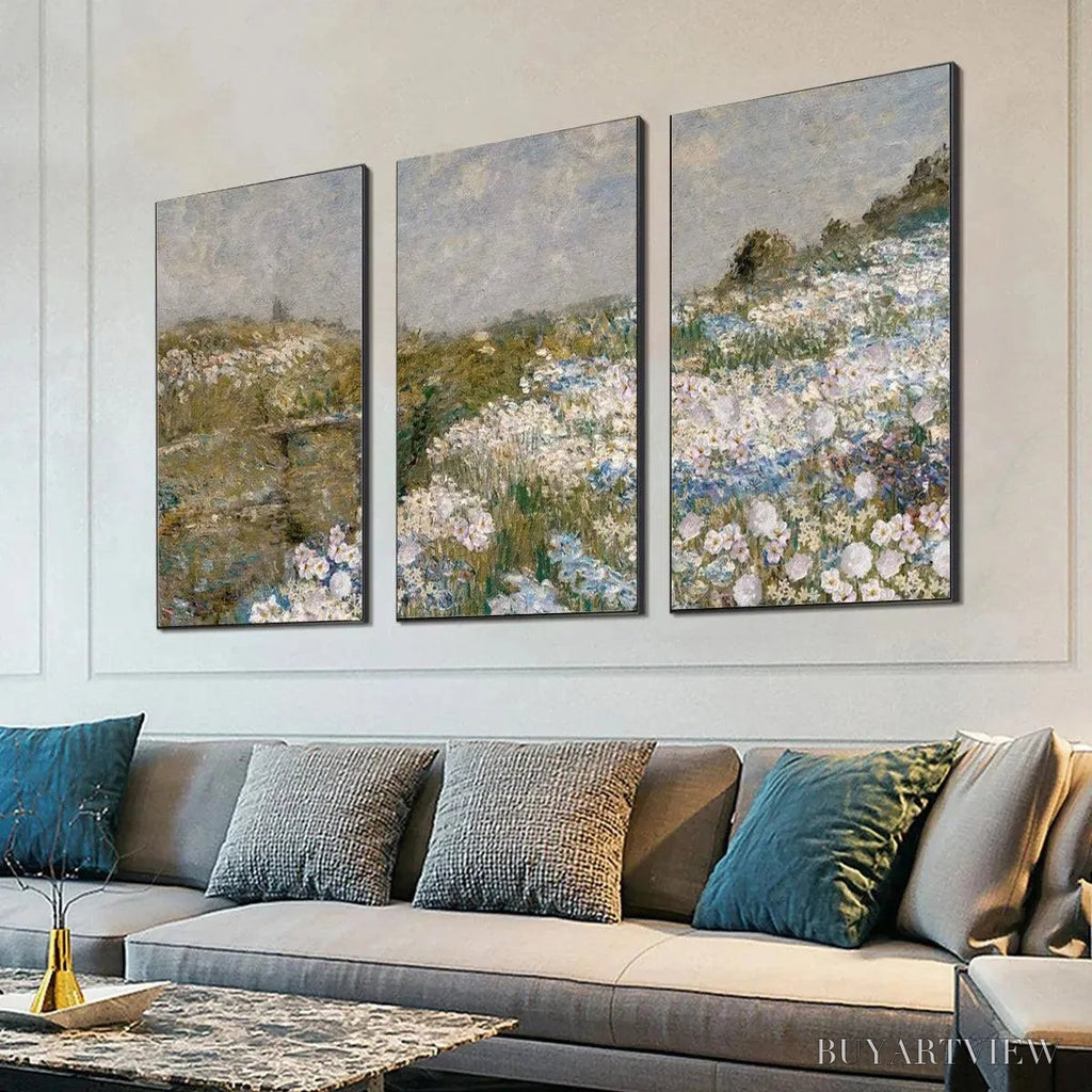 ARTOVITAS Wildflower Field Triptych – Impressionist Landscape Painting Set of 3 - image 2