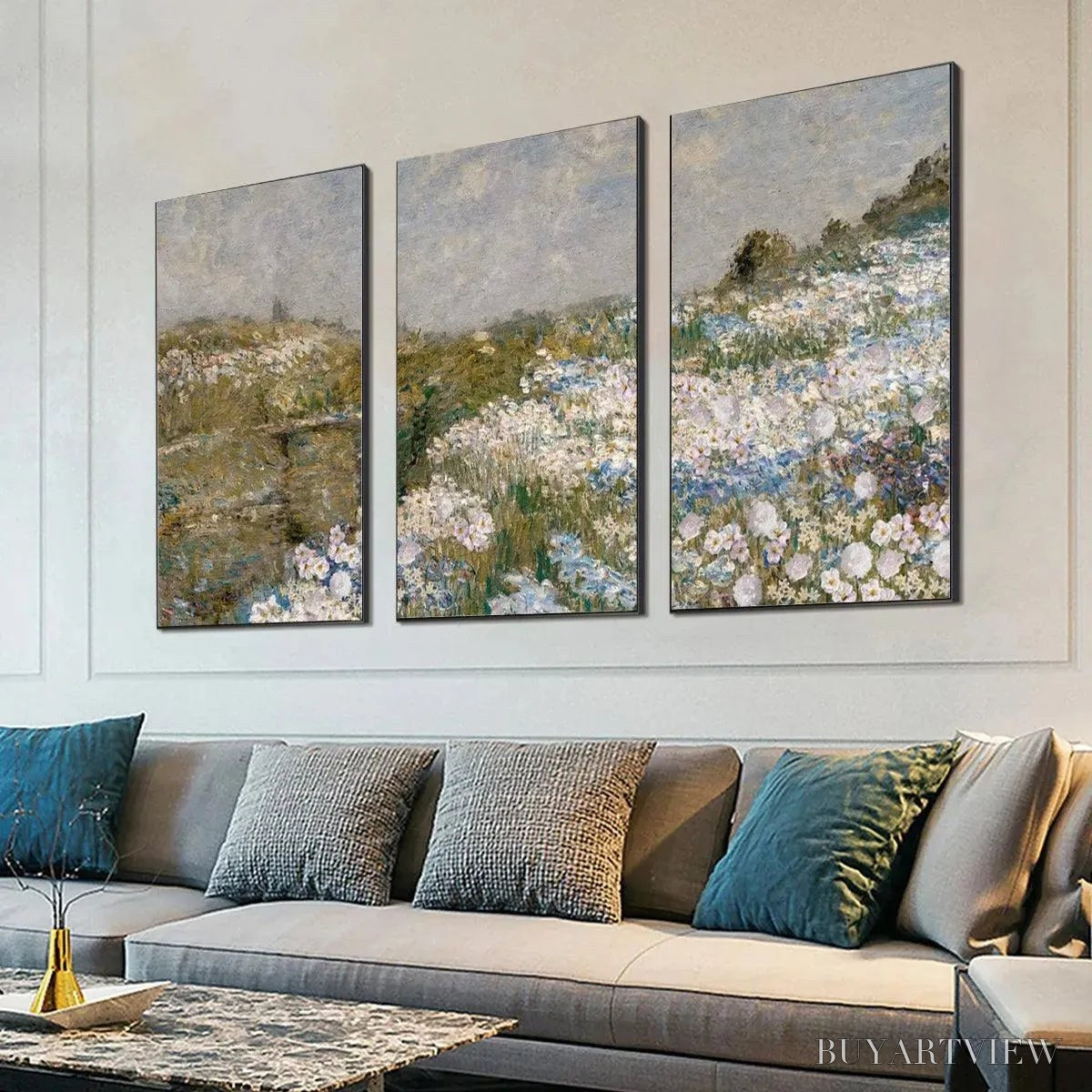 ARTOVITAS Wildflower Field Triptych – Impressionist Landscape Painting Set of 3 - image 2