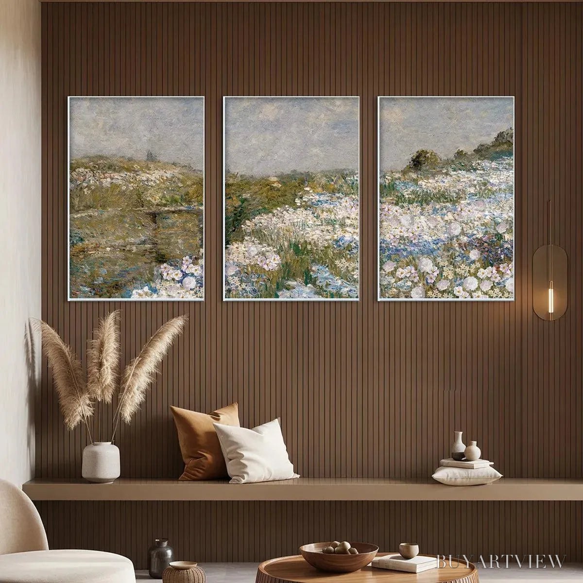 ARTOVITAS Wildflower Field Triptych – Impressionist Landscape Painting Set of 3 - image 4
