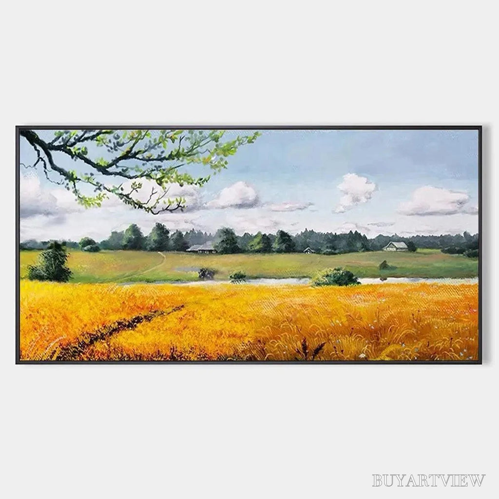 ARTOVITAS Golden Harvest – Tranquil Landscape Painting of a Golden Field - image 1