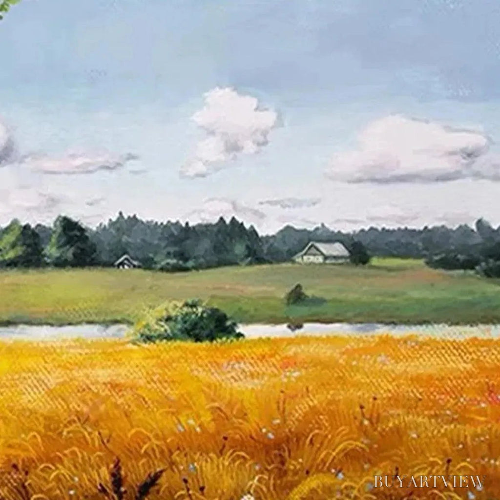 ARTOVITAS Golden Harvest – Tranquil Landscape Painting of a Golden Field - image 3