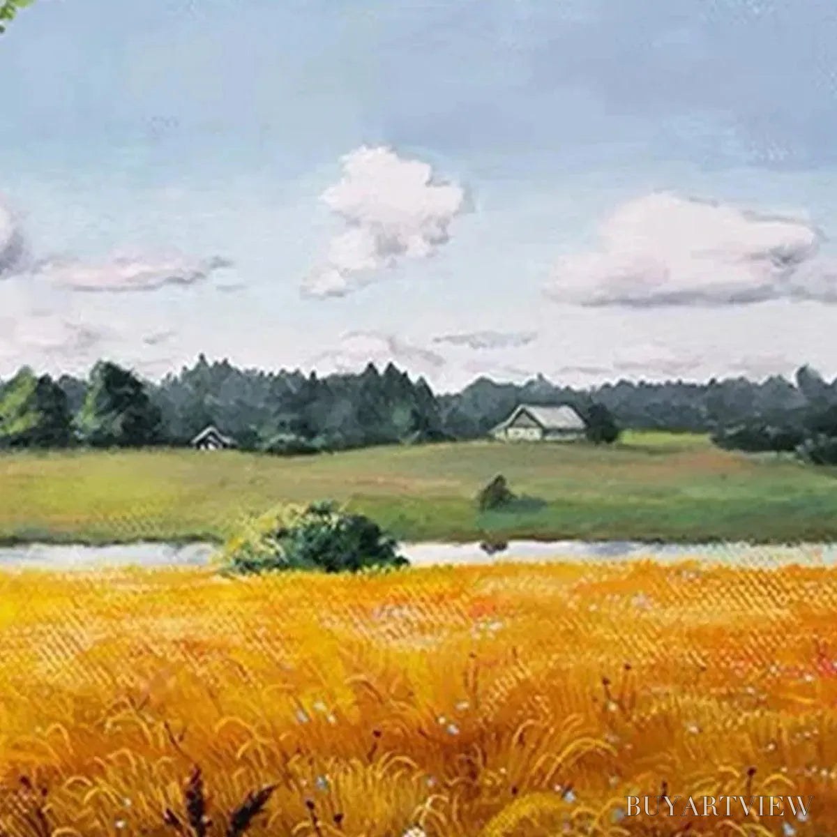 ARTOVITAS Golden Harvest – Tranquil Landscape Painting of a Golden Field - image 3