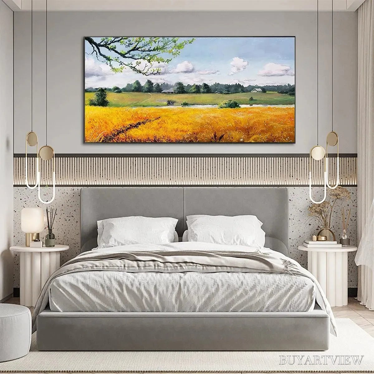 ARTOVITAS Golden Harvest – Tranquil Landscape Painting of a Golden Field - image 4