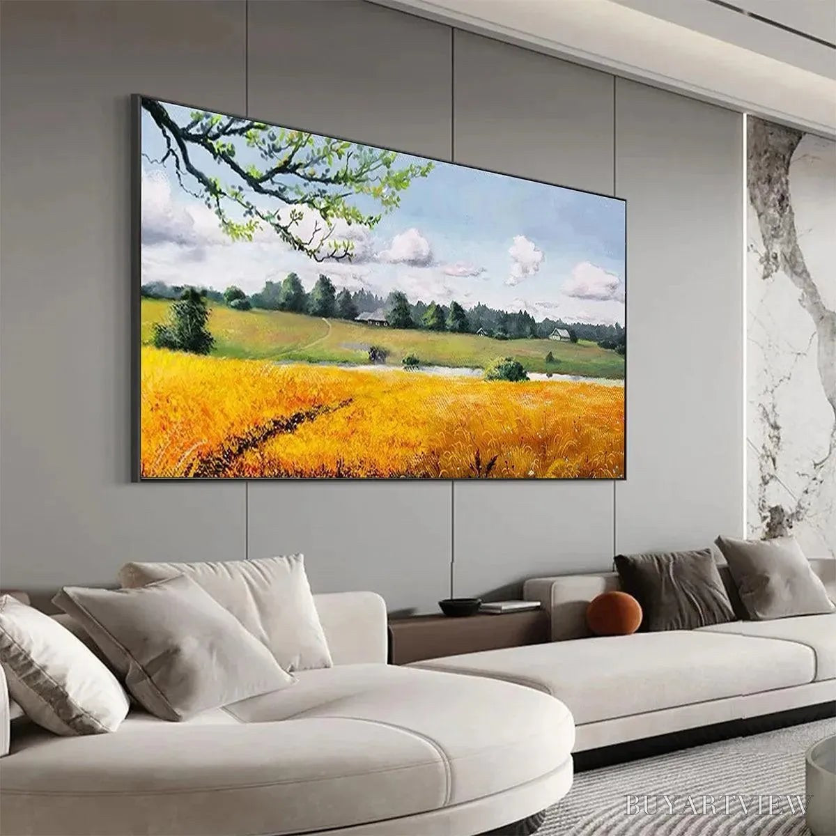 ARTOVITAS Golden Harvest – Tranquil Landscape Painting of a Golden Field - image 5