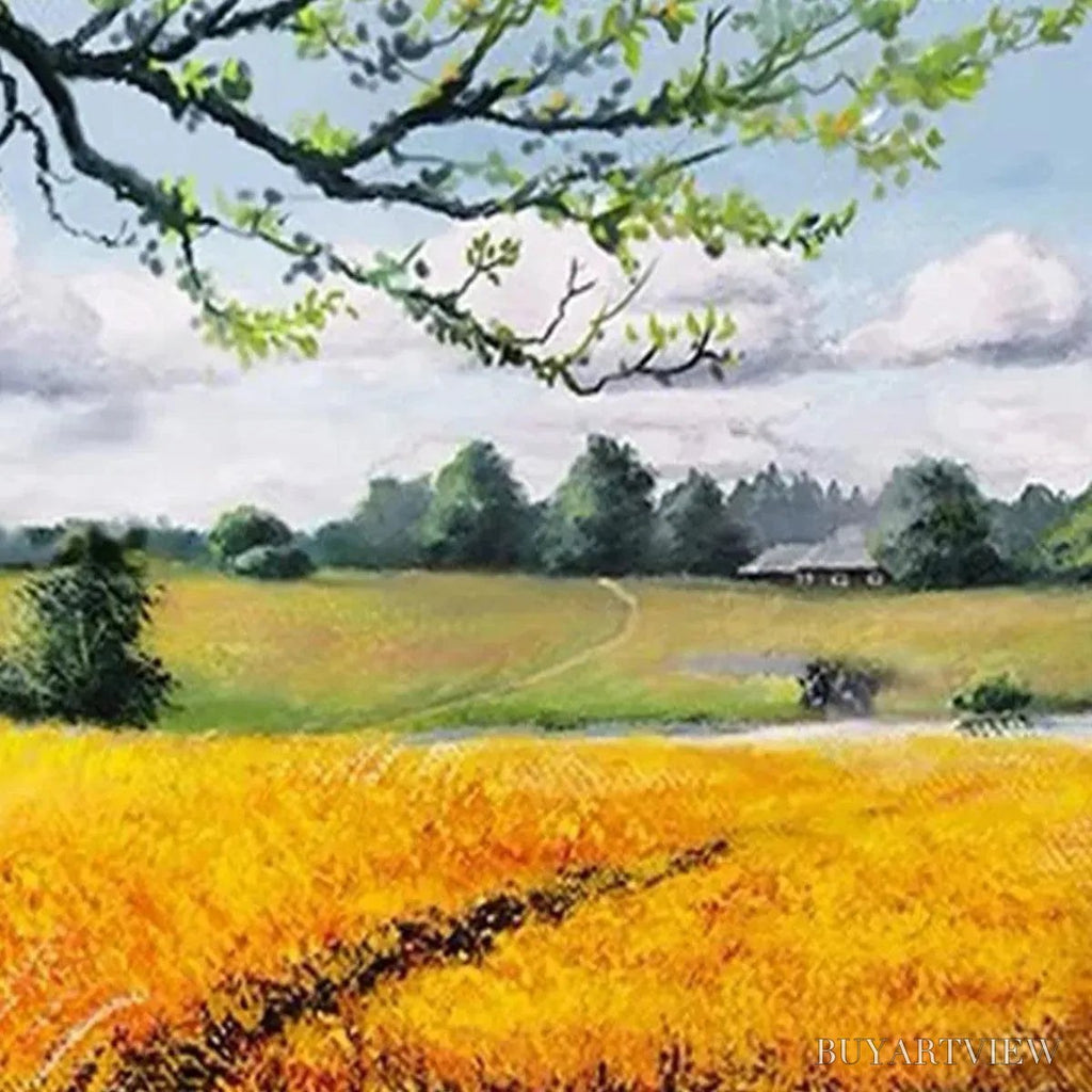 ARTOVITAS Golden Harvest – Tranquil Landscape Painting of a Golden Field - image 6