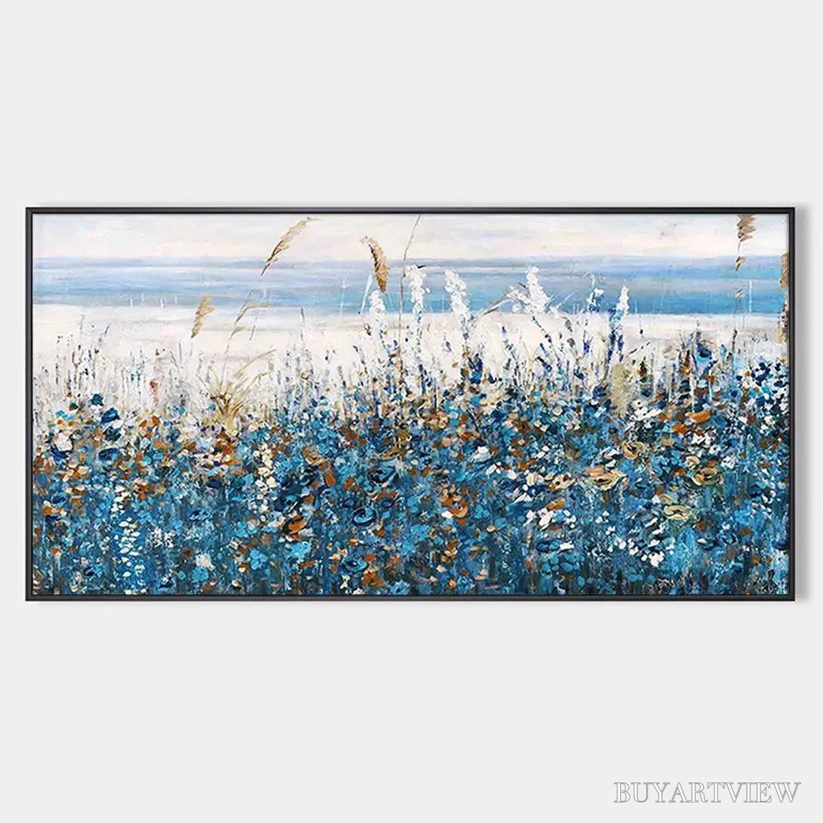 ARTOVITAS Blue Dunes – Coastal Landscape Painting with Blue Flowers - image 1