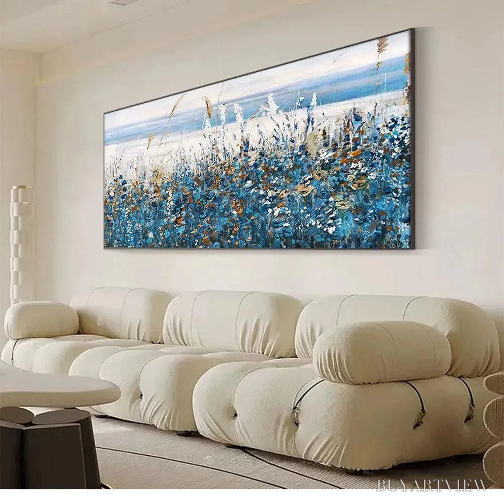 ARTOVITAS Blue Dunes – Coastal Landscape Painting with Blue Flowers - image 4