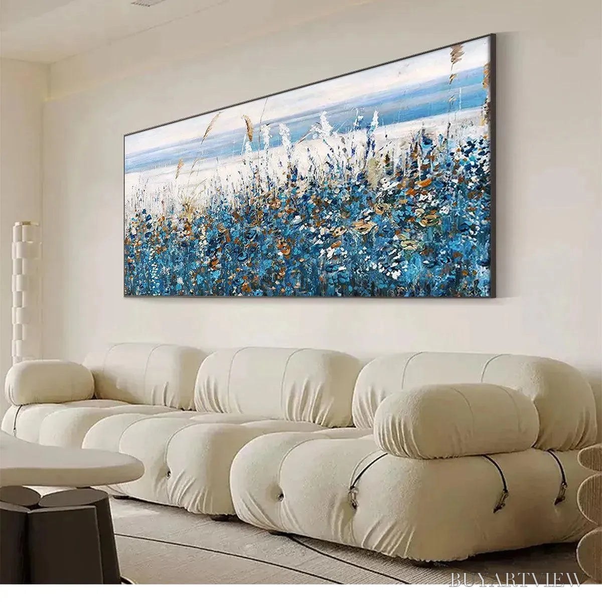 ARTOVITAS Blue Dunes – Coastal Landscape Painting with Blue Flowers - image 4