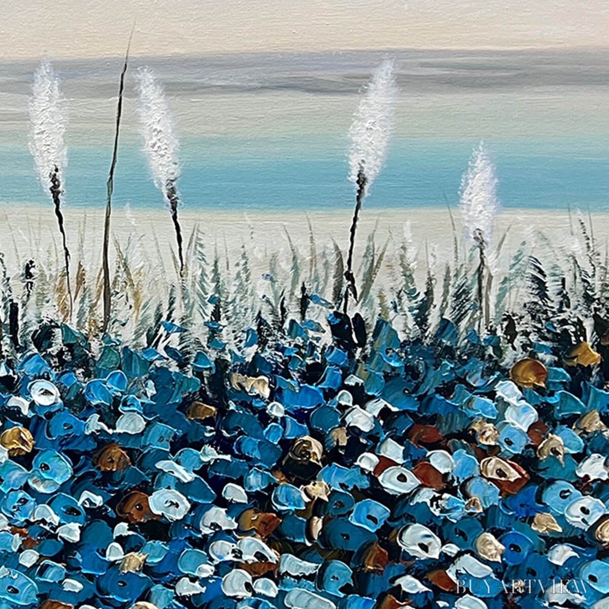 ARTOVITAS Blue Dunes – Coastal Landscape Painting with Blue Flowers - image 5