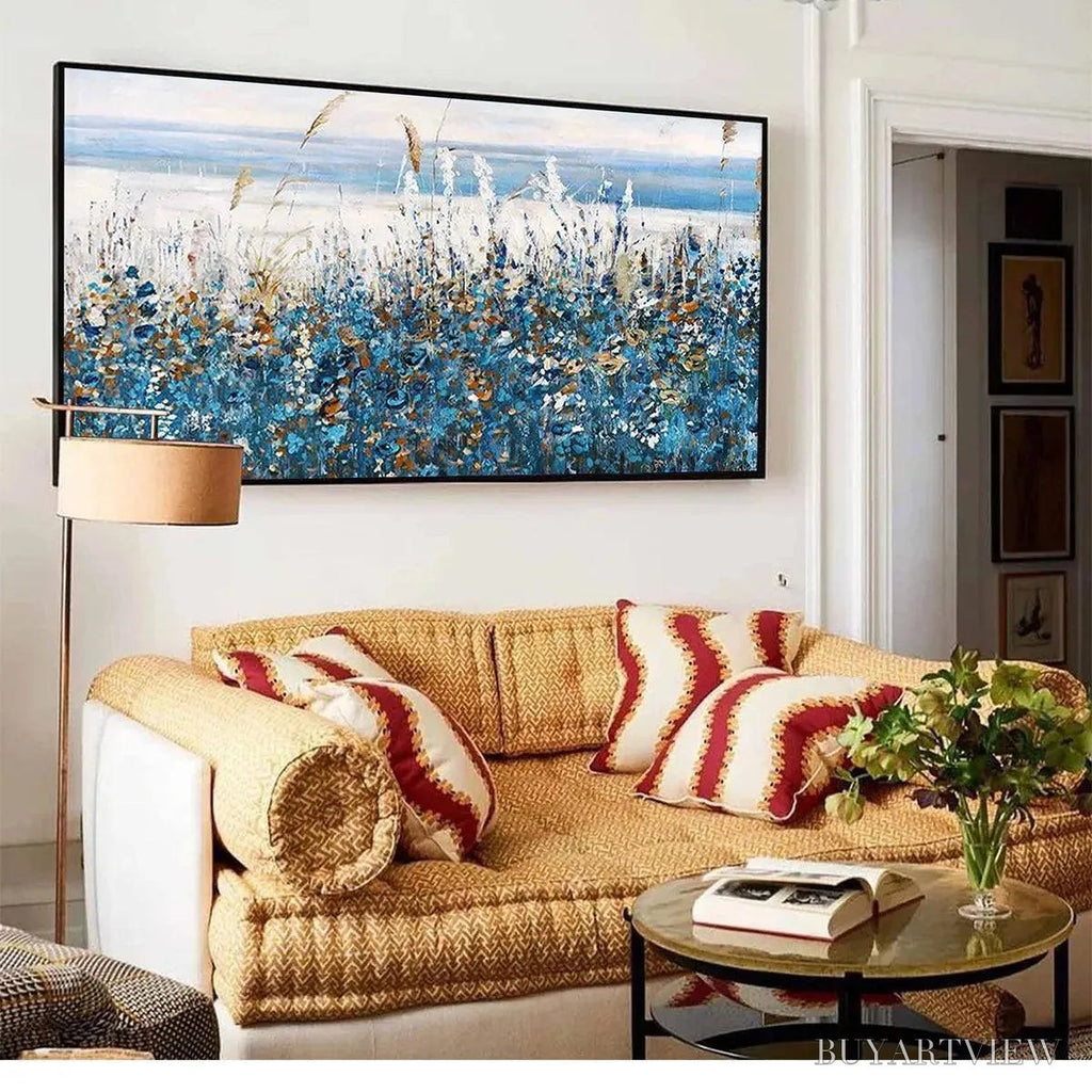 ARTOVITAS Blue Dunes – Coastal Landscape Painting with Blue Flowers - image 6