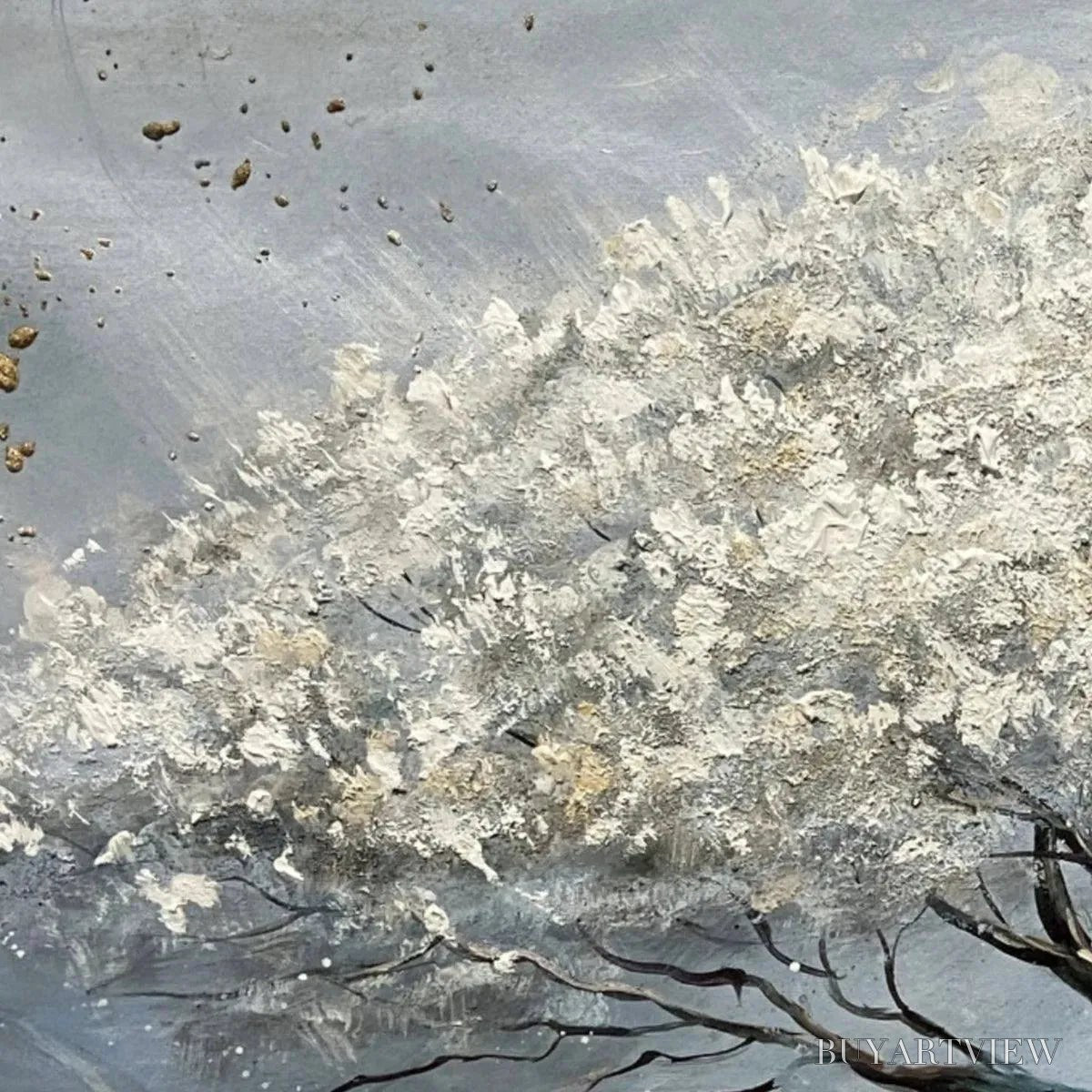 ARTOVITAS Silver Lining – Textured White and Gold Tree Painting on Grey Background - image 3