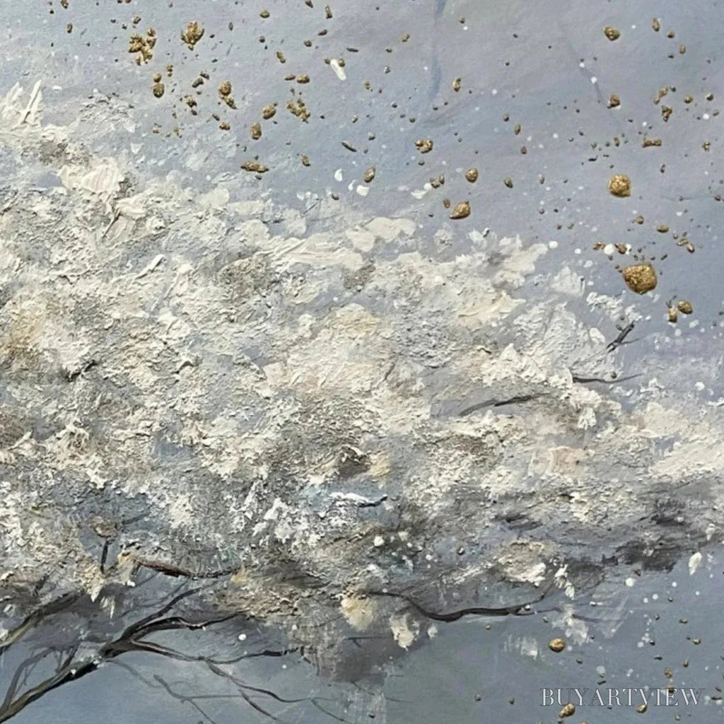 ARTOVITAS Silver Lining – Textured White and Gold Tree Painting on Grey Background - image 5