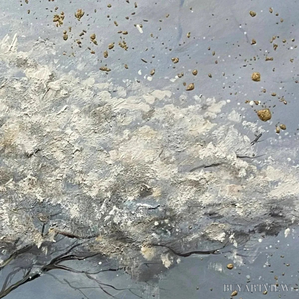 ARTOVITAS Silver Lining – Textured White and Gold Tree Painting on Grey Background - image 5