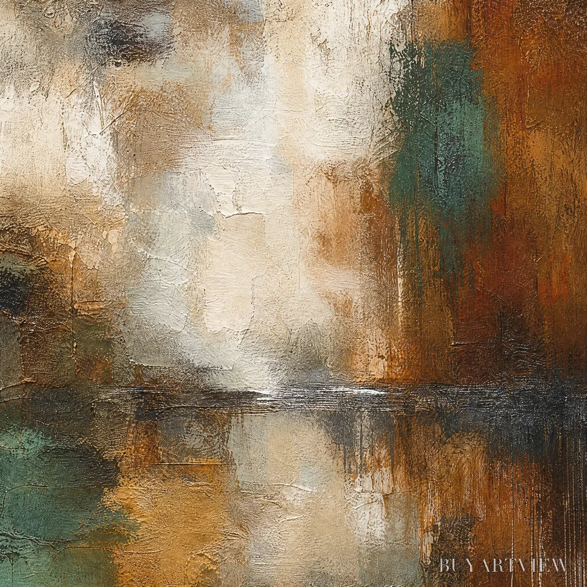 ARTOVITAS Rusted Shore – Rust Teal Abstract Landscape - image 3