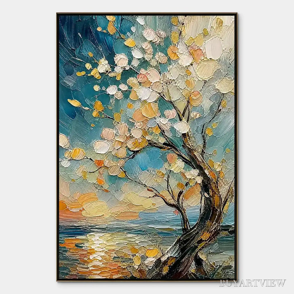 ARTOVITAS Springtide Tree – Blossom Tree Seascape Painting - image 1